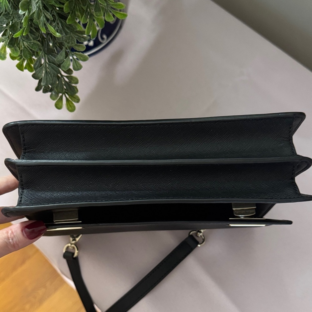 Henri Bendel Black Leather Shoulder Bag with Gold Accents School Bag - Picture 11 of 15